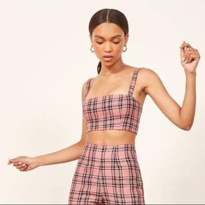 Pink plaid reformation crop top